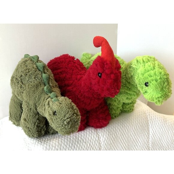 Manhattan Toy Company Dinosaur Lot Plush Stuffed Animal Brontosaurus Green Red - Picture 2 of 16